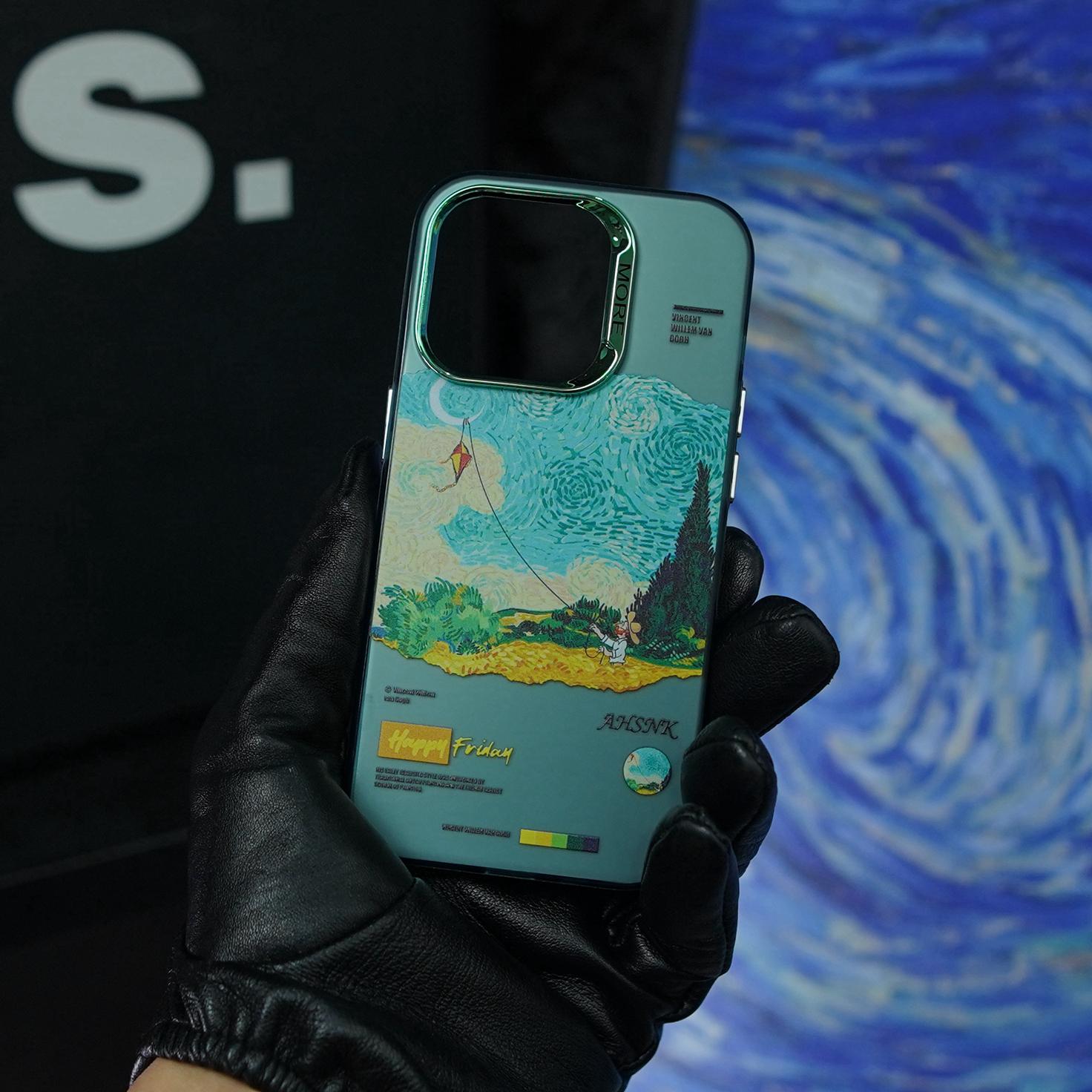 Custodia per telefono in stile INS alla moda con stampa a schermo intero della pittura a olio di Van Gogh